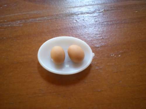 Miniature Food, Re-ment, Dollhouse Miniature 2 Boiled  Eggs on Plastic Dish