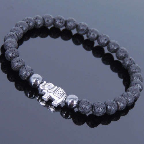 Lava Beaded Bracelet with elephant - Unisex