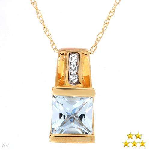 Necklace with 0.93 ctw Precious Stone,Diamond and Aquamarin in 10 K Yellow gold