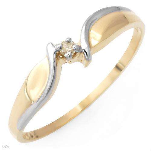 Solitaire Ring With Genuine Diamond in Two Tone 10 K Gold