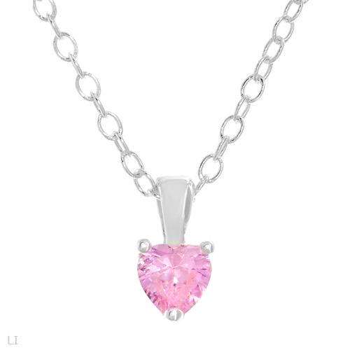 Heart Necklace in Solid 925 Sterling Silver with pink Cubic Zirconia