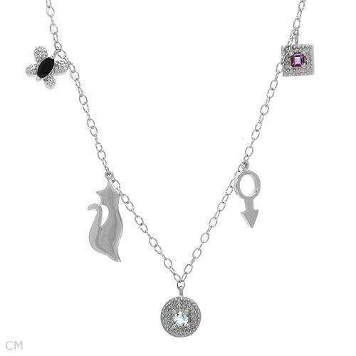 Solid Sterling Silver Necklace with Precious Stones