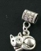 Tibetan Silver, Dangling Lying Cat fits most European Charm Beads
