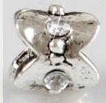 Sterling Silver Plated Bead with Cubic Zirconia, fits most European Charm Bracelets