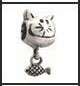 Silver Plated Bead fits most European Charm bracelets, Cat with Dangling Fish