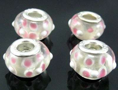 Pink Dots Murano Glass Bead, Silver Core