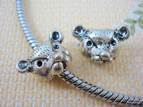Bead, Lion Face in Tibetan Silver