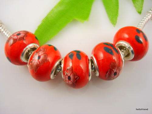 Bead, Red Ceramic Beads with 925 Centre
