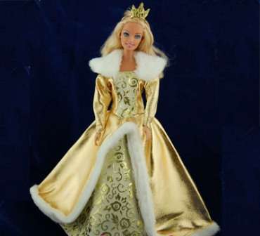 Barbie Clothes, Handmade, Gold Gown with Tiara
