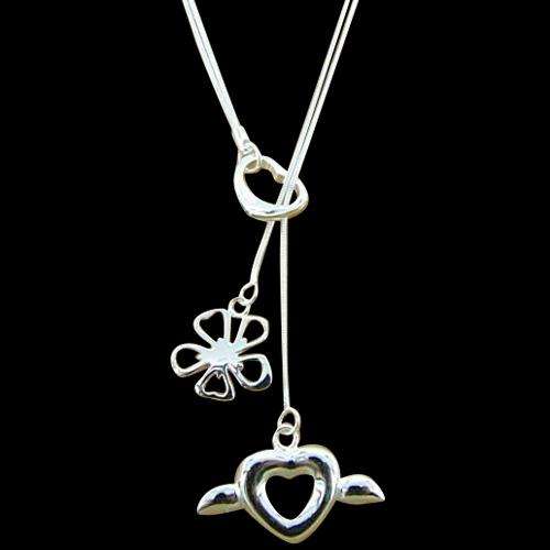 Lariat Silver Plated with Flower and Heart