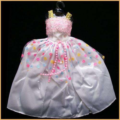 Barbie Clothes, Handmade, White Ball Gown with Flowers