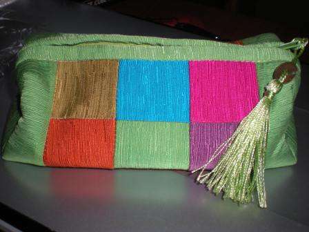 Stunning Silk and Cotton Bag in Lime Green, Cosmetic/Make up Bag, Pen/Pencil Case, Cellphone Bag..