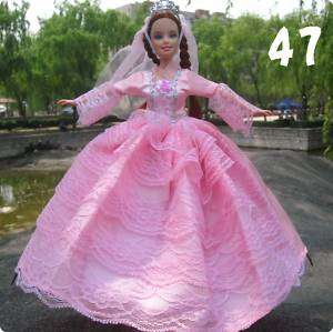 Barbie Clothes, Handmade, Stunning Pink Wedding Dress with Tiara