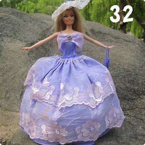 Barbie Clothes, Handmade, Purple Dress with Hat and Bag