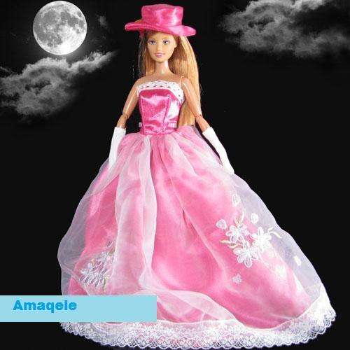Barbie Clothes, Handmade, Lovely Gown in Pink with Hat and Gloves