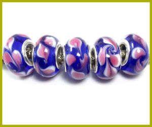 Bead, Blue/Pink Murano Style Beads