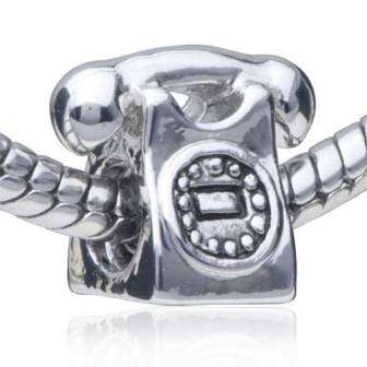 Sterling Silver PLATED Bead Telephone, fits most European Charm Bracelets