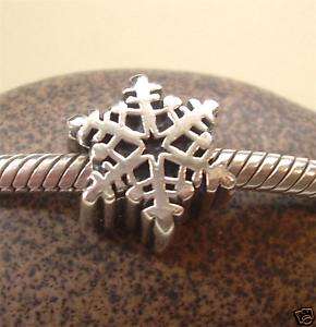Sterling Silver PLATED Bead Snowflake, fits most European Charm Bracelets