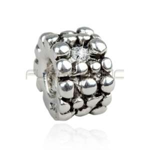 Sterling Silver PLATED Bead with White Zirconia, fits most European Charm Bracelets