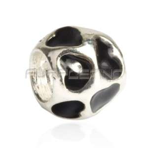 Sterling Silver PLATED Bead Silver Ball with Hearts, fits most European Charm Bracelets