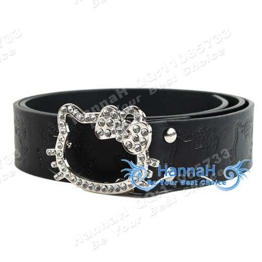 Hello Kitty, black belt with white rhinestones