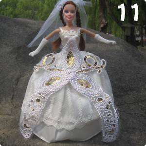 Barbie Clothes, Handmade, Gold and White Wedding Dress