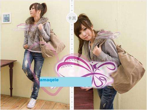 Very Spacious Khaki Handbag Faux Chamois Leather