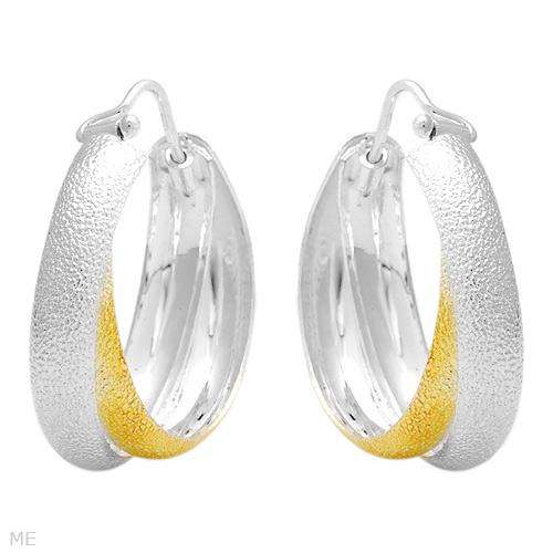 Stunning Hoop Earrings in 925 Sterling Silver Two Tone with Gold Plating