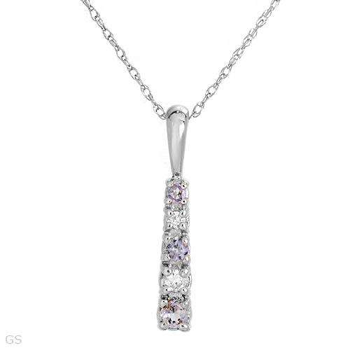 Lovely Necklace in 10K White Gold with Genuine Tanzanite and Cubic Zirconia