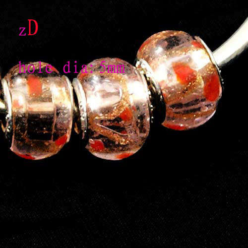 Bead, Murano Style Bead with Silver Core in Gold and Orange