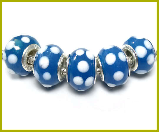 Bead, Blue with White Dots Murano Style Beads