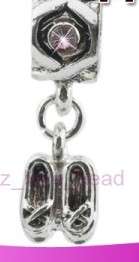 Bead, Dangling Ballerina Shoes, Sterling Silver Plated, fits most European Charm Bracelets