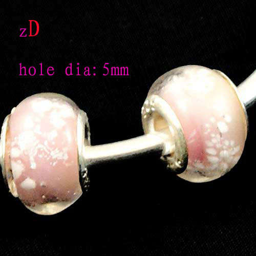 Bead, Murano Style Bead, Silver Core, Pink with white sprinkles