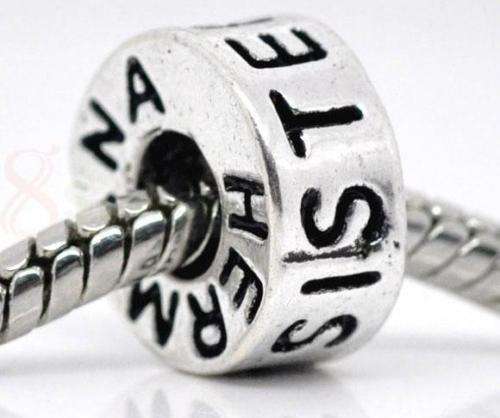 Bead "Sister" in Tibetan silver, fits most European Charm Bracelets