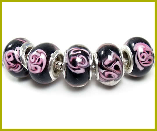 Bead, Murano Style Bead, Silver Core, Black
