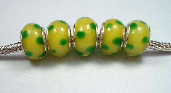 Bead, Murano Style Bead, Silver Core, Yellow Green