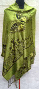 Lovely Pashmina Scarf, Mesmerising Green Butterfly