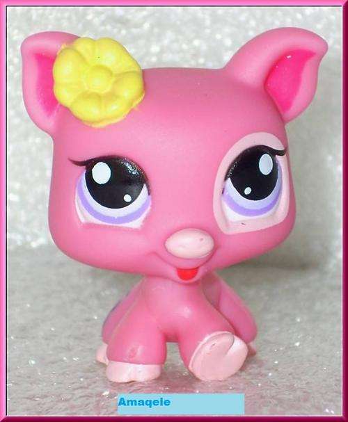 Littlest Pet Shop, Pink Pig with yellow Flower #1549