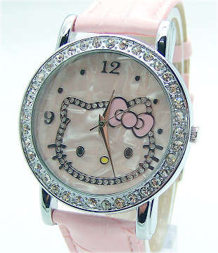 Hello Kitty Watch Pink with Rhinestones all around the face
