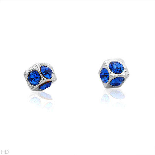 Sterling Silver Stud Earrings with genuine blue crystal