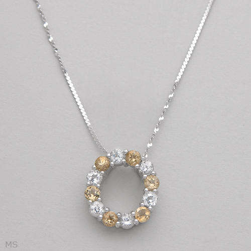 Lovely Sterling Silver Necklace, Letter O, with Genuine Sapphires and Citrines