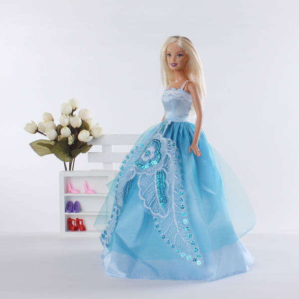 Barbie Runway Clothes, Handmade, Blue Evening Dress Gown
