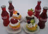 Barbie Miniature Food, Dollhouse miniature, Re ment, Cake with bottle of Coke x 4