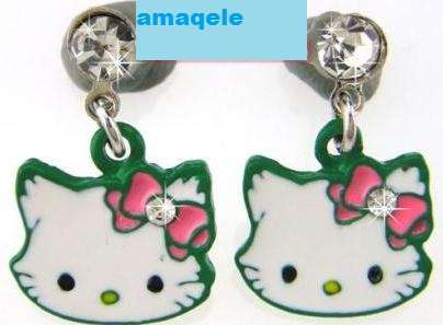 Hello Kitty Earrings White with Green, Dangling