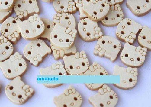 Hello kitty Buttons 5 pcs., Wood - great for Scrapbooking