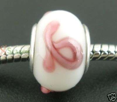 Breast Cancer Awareness - Murano Style Bead - fits most European Style Charm Bracelets