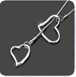 Double Heart Lariat Necklace - Lovely Valentines Gift