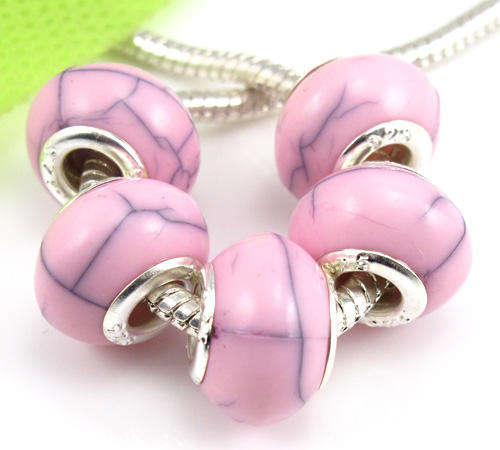 Bead, Pink Crackle - fits most European Style Charm Bracelets