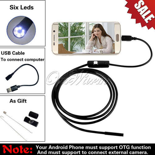 6 LED 5.5mm Lens 720P Android USB Endoscope Waterproof Inspection Borescope Tube Camera 1M