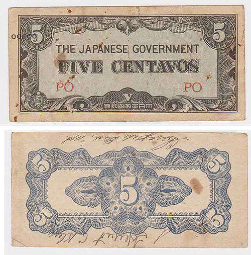 WOW !!!! World War 2 Japanese invasion notes Philippines/Thailand 1942  - 5 CENTAVOS. Bid Per Note